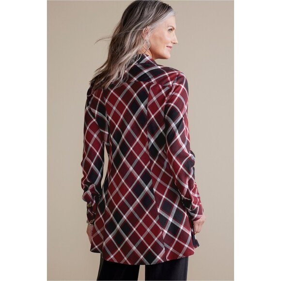Soft Surroundings Womens Joelle Plaid Tunic Cabernet Plaid Button Front size S - Picture 3 of 14